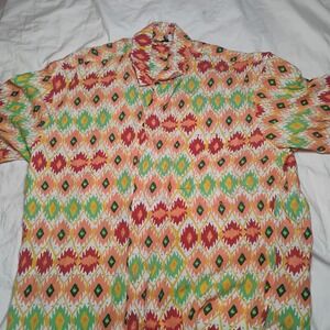 Kenny Flowers Shirt Mens Medium Multicolor Limited Edition Aztec Hawaiian Cabana